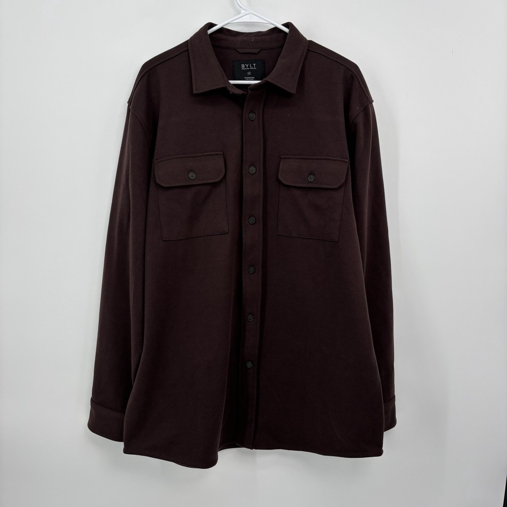 BYLT Coastal Overshirt Shacket Mens XL Brown Button Up Jacket Midweight